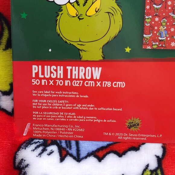 Dr. Seuss The Grinch Plush Throw Blanket 50" x 70" Super Soft Fleece Christmas - Picture 7 of 11